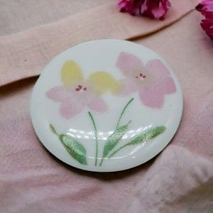 Hallmark Brooch Vintage Pink Yellow Flower Porcelain Bouquet Blossom Floral Pin